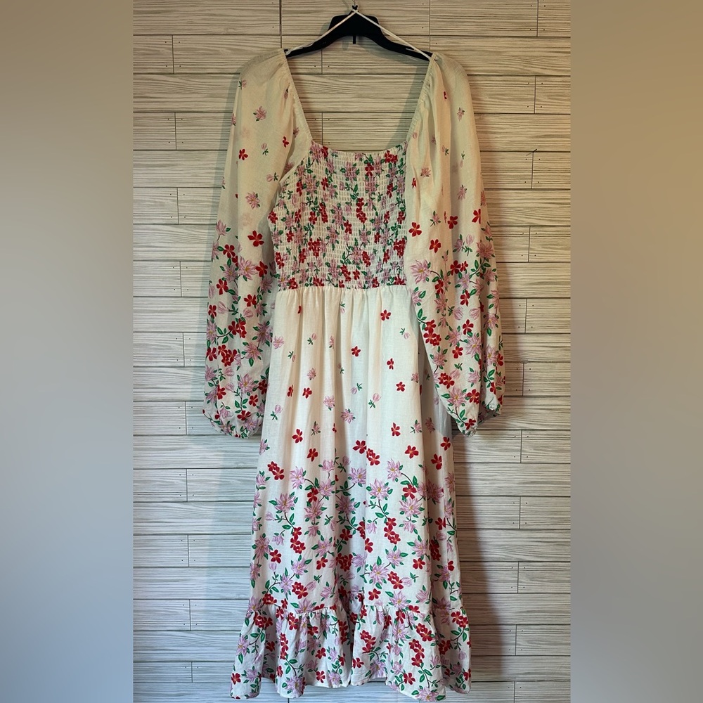 Draper James Cream Long Sleeve Sundress with Bishop Sleeves
